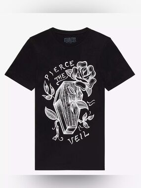 Hot Topic Pierce The Veil Coffin & Roses Boyfriend Fit Women’s T-Shirt Sz Large